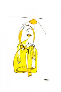 mujer amarilla y sol